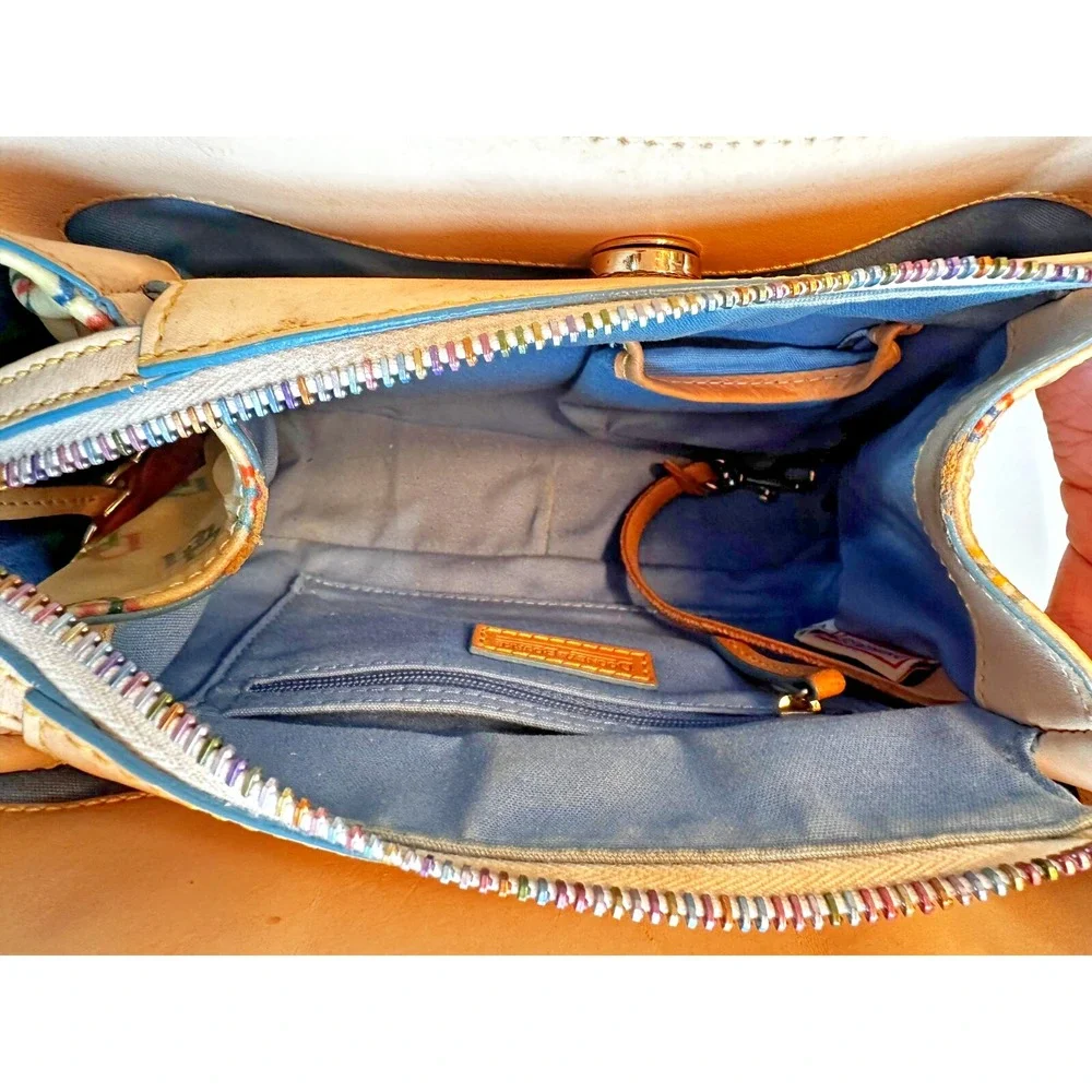 Dooney‎ & Bourke Small Mini Satchel Cream Rainbow Zipper Heart Charm Bag